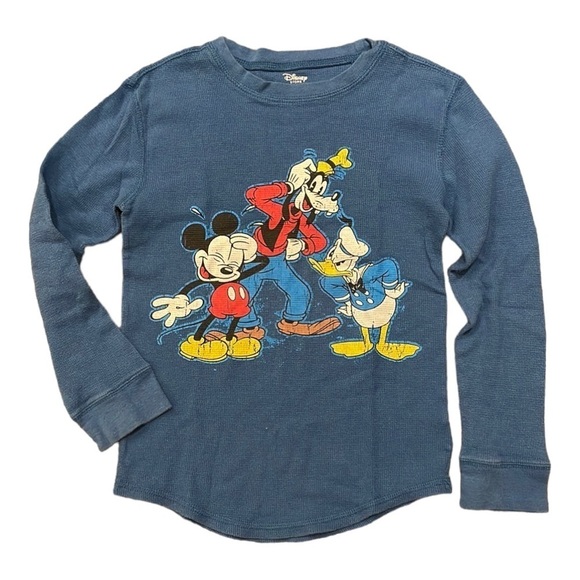 Disney Store Boy M 7 8 Blue Thermal Waffle Long Sleeve Shirt Mickey Donald Duck - Picture 1 of 3